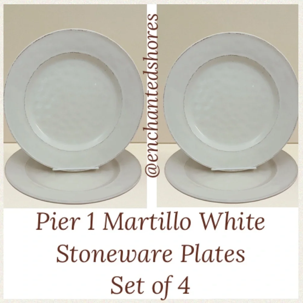 Pier 1 Martillo 11” Plates Dinner Set Replacements White Cream Brown Stoneware